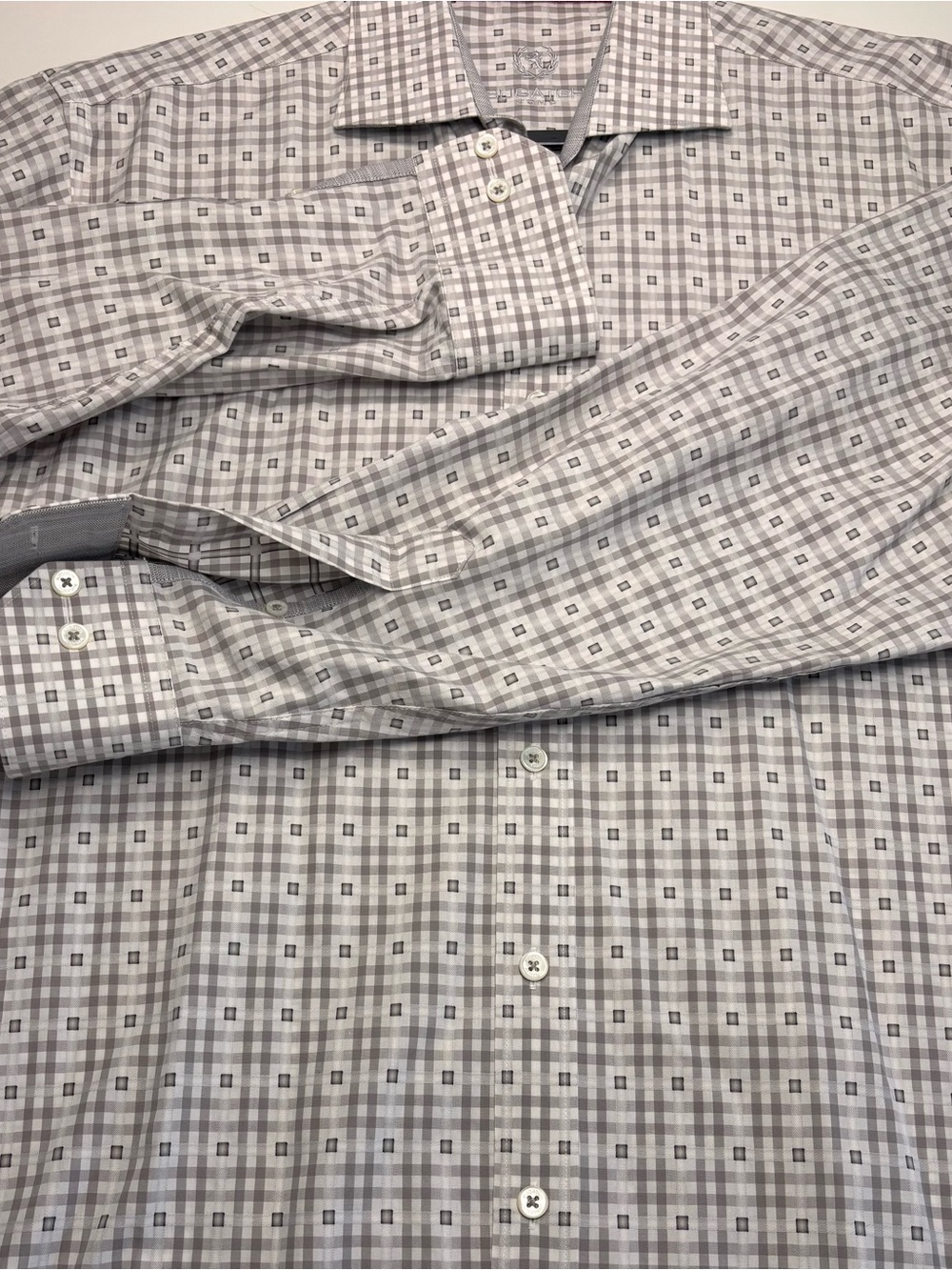 Bugatchi Uomo Men's Classic Fit Check Button-Up 100% Cotton Shirt - Gray XL EUC